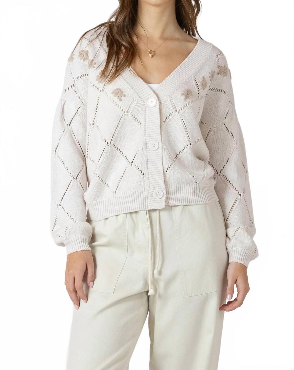 NEW DEX garden whisper pointelle cardigan in natural florals